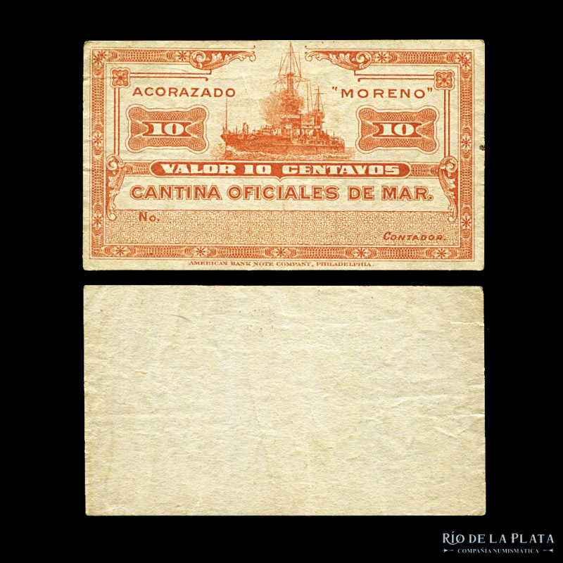 Argentina. Cantina Acorazado Moreno. 10 Centavos Oficiales de Mar. (VF) Nota: La...