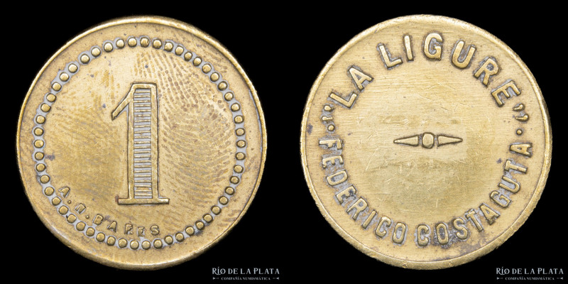 Argentina. Ficha. Esquila. Valor 1. La Ligure. Federico Costaguta. Grabador: Cas...