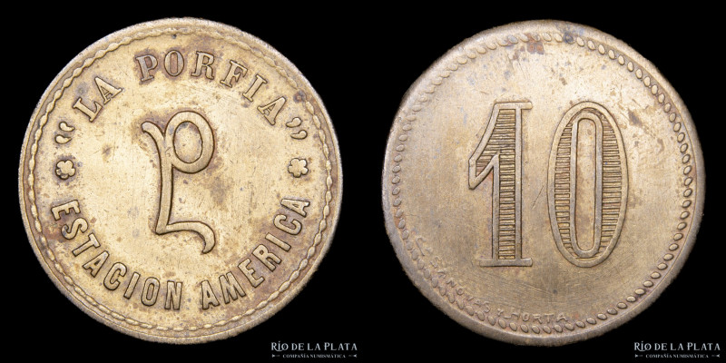 Argentina. Ficha. Valor 10. 1945. La Porfia. Estación América de Martin Lanuz Sa...