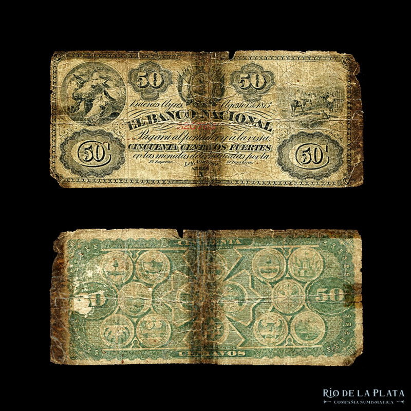 Argentina. Banco Nacional. 50 Centavos Fuertes. 01/08/1873. Bauman BN-52r; Ps647...