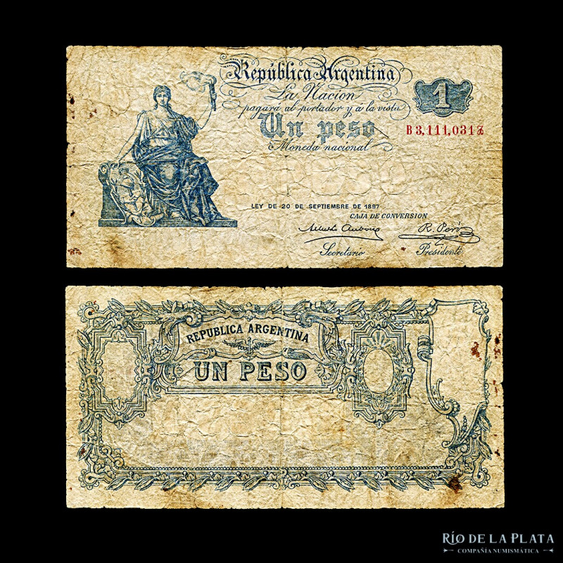 Argentina. Caja Conversión. 1 Peso 1902 Macro. Con letra antes y signo después d...