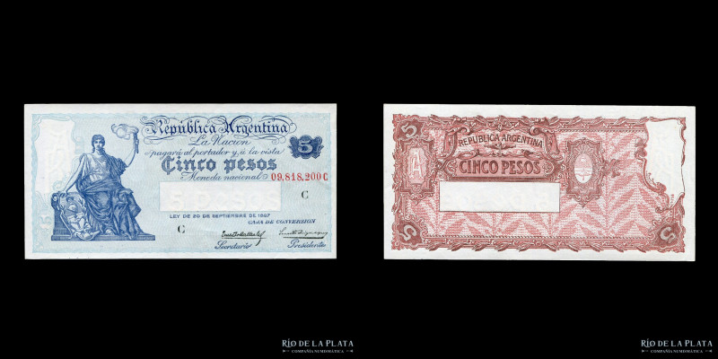 Argentina. Caja Conversión. 5 Pesos 1934. Firmas: Mallea Gil - Mignaquy. Col 366...