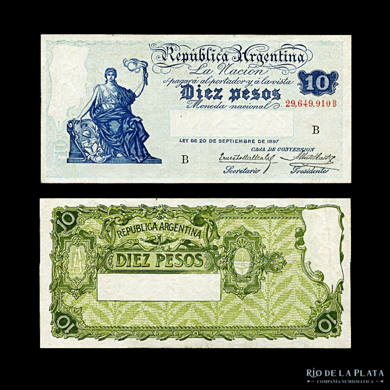 Argentina. Caja Conversión. 10 Pesos 1929. Firmas: Mallea Gil - Castex. Col 373e...