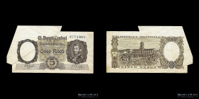 Argentina. 5 Pesos 1961. Error de corte. P275c