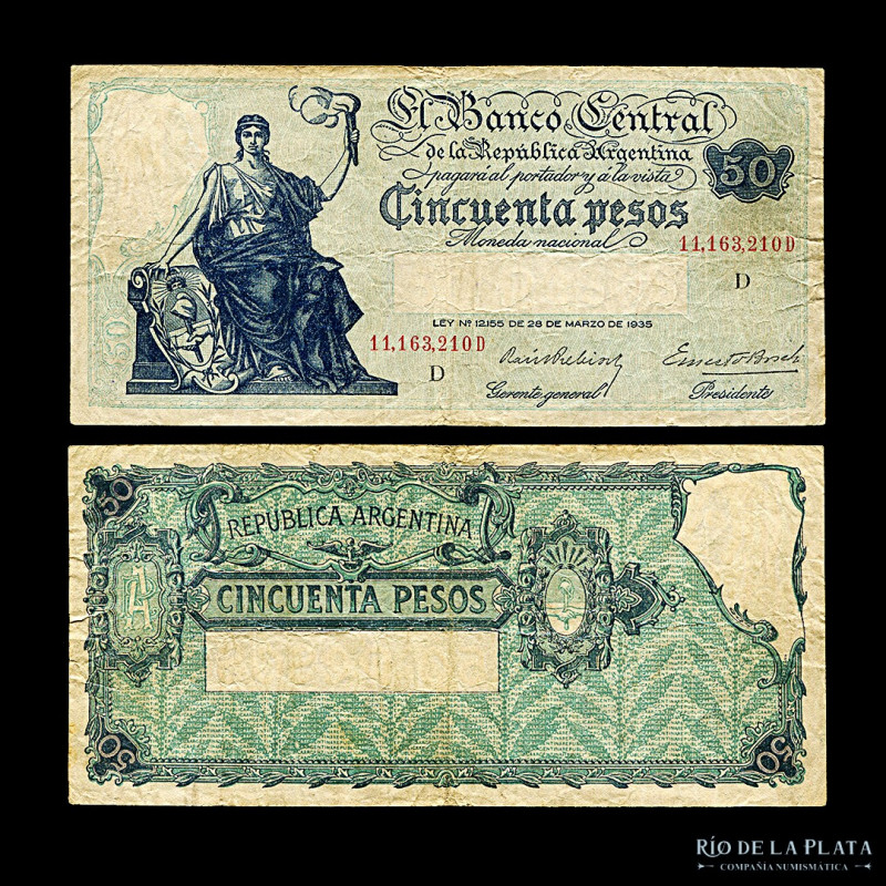 Argentina. BCRA Moneda Nacional. 50 Pesos 1943. Firmas: Prebisch - Bosch. Col 43...