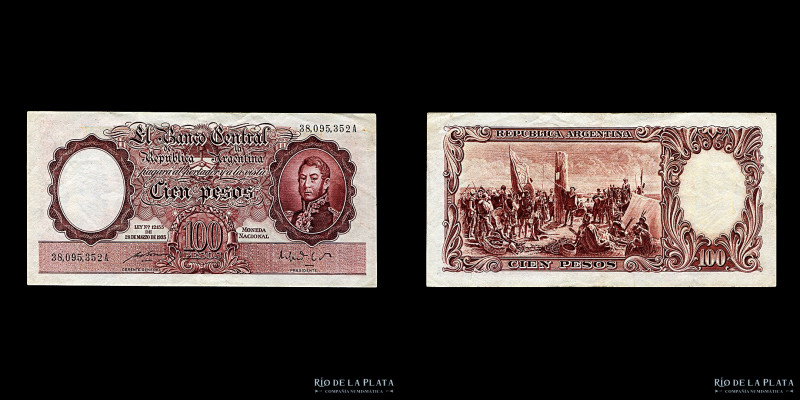 Argentina. BCRA Moneda Nacional San Martín joven. 100 Pesos 1949. Firmas: Bosio ...