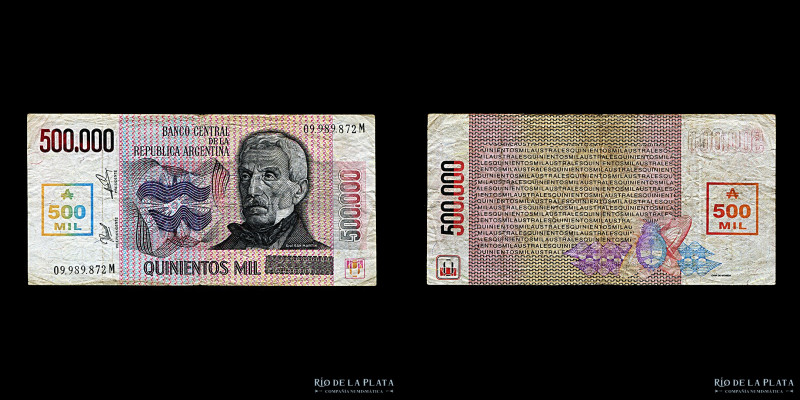 Argentina. Serie Australes. 500.000 Australes 1990 Transitorio. Firma: González ...