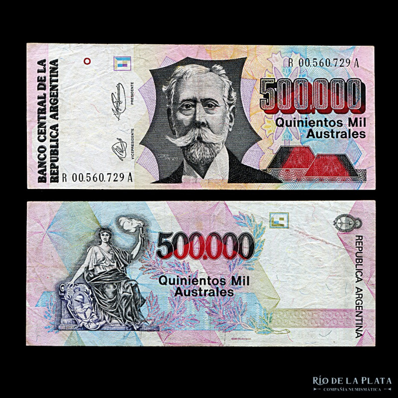 Argentina. Serie Australes. 500.000 Australes 1991 Reposición. Firma: Murolo - F...