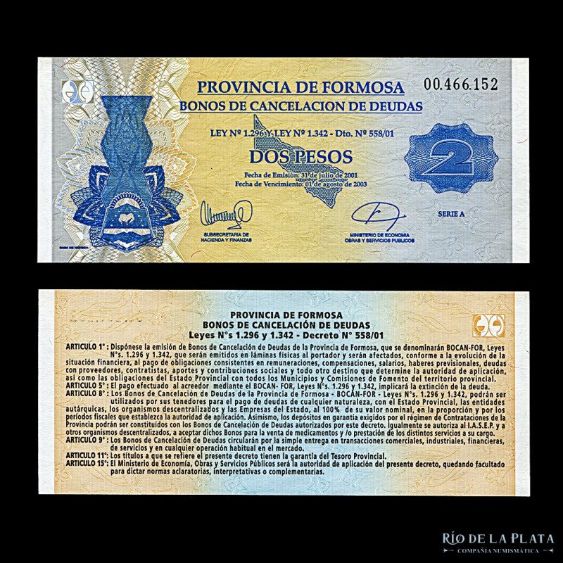 Argentina. Formosa. Bono 2 Pesos 2001. Col Bonos 349 (UNC)

Estimate: USD 15-3...