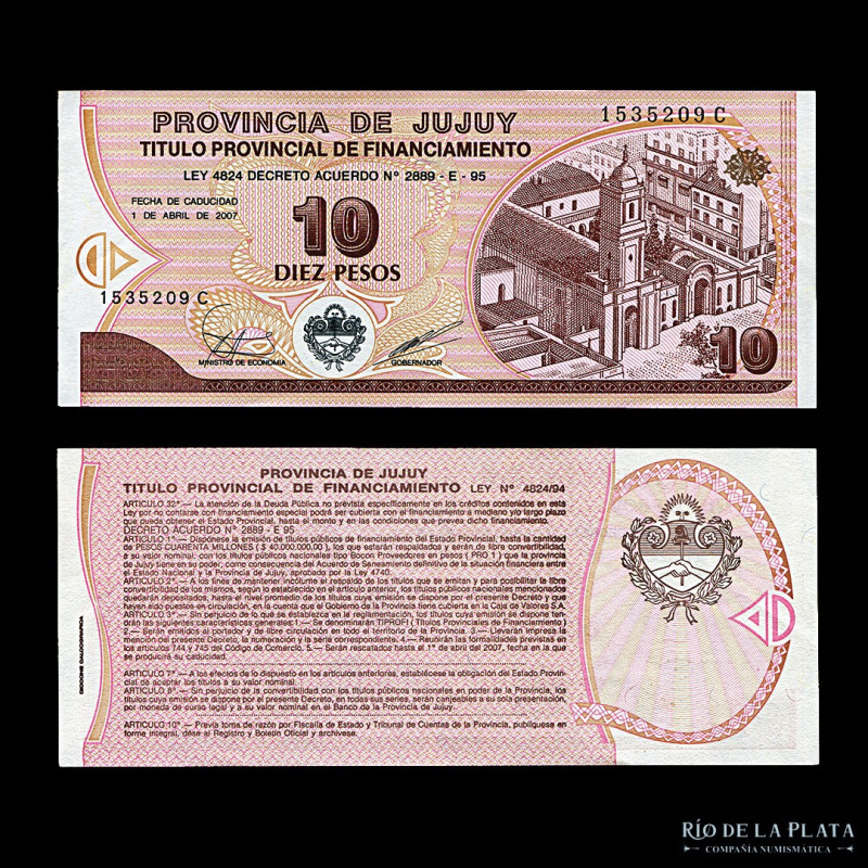 Argentina. Jujuy. Bono 10 Pesos 1995. Col Bonos 357 (UNC)

Estimate: USD 50-10...