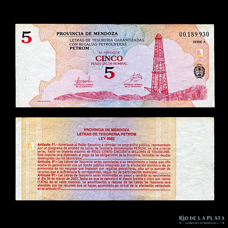 Argentina. Bono Mendoza. 5 Pesos 2002 PETROM. Col Bonos 370 (XF)

Estimate: US...