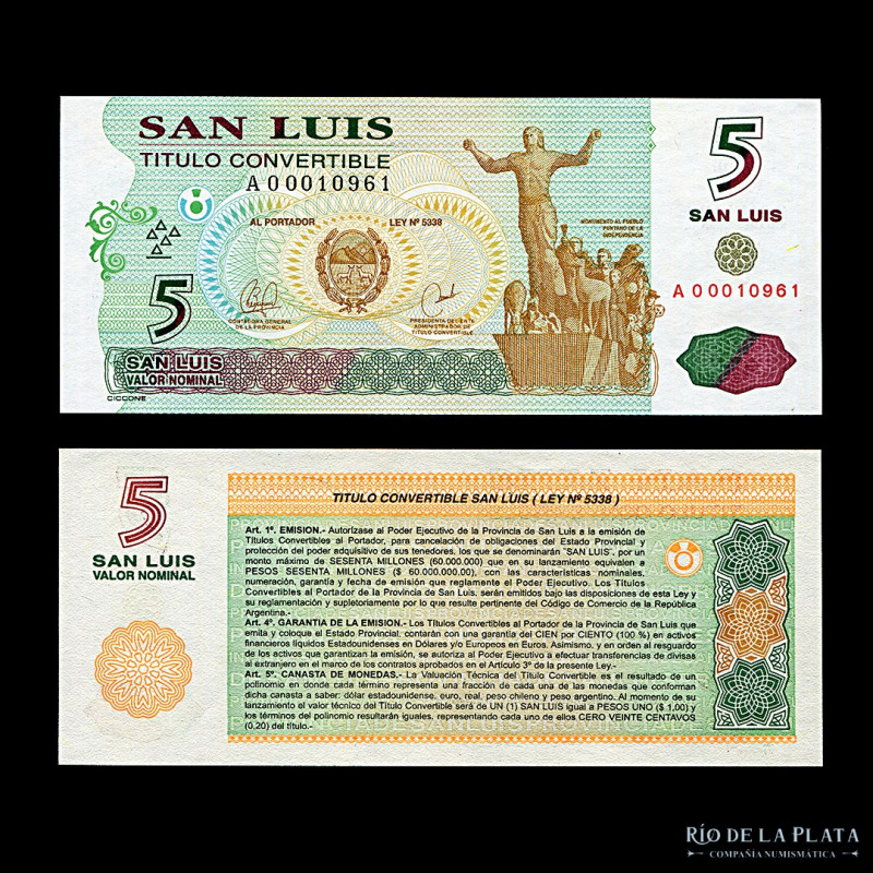 Argentina. San Luis. Bono 1 Peso 2002. Col Bonos 429 (UNC)

Estimate: USD 30-6...