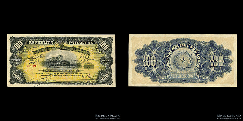 Paraguay. El Banco de la República. 100 Pesos 1907. Firmas: Viveros - Prous. MC1...