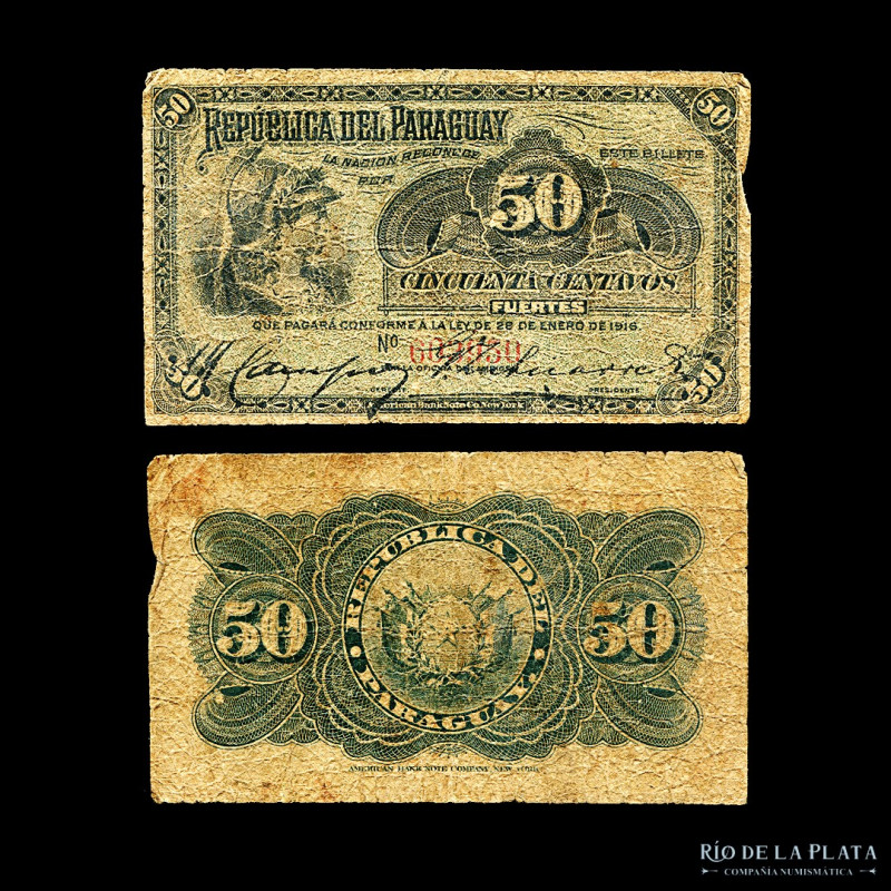 Paraguay. 50 Centavos Fuerte 1916. Impreso en American Bank Note Company (NY). P...