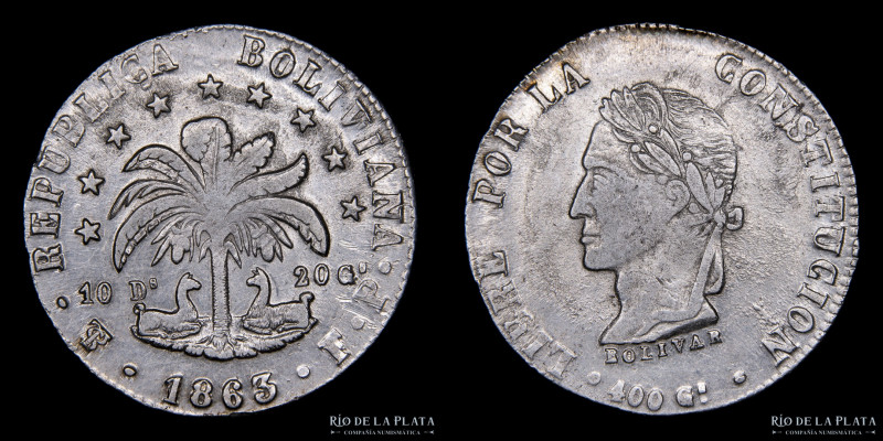 Bolivia. 8 Soles 1863 FJ. Simón Bolivar. AG.903; 34.0mm; 20.00g. KM138.6 (XF)
...