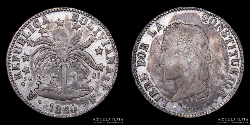 Bolivia. 4 Soles 1860 FJ. AG.903; 32mm; 9.99g. Muy escasa. KM139 (VF) 

Estima...