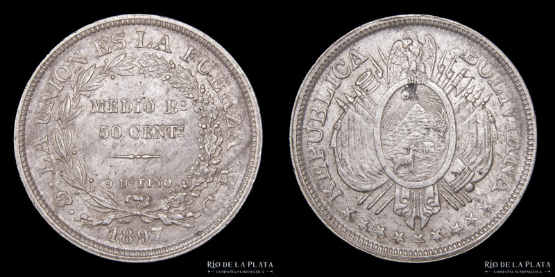 Bolivia. 50 Centavos 1897 CB. AG.900; 29.6mm; 11.51g. KM161.5 (aUNC)

Estimate...