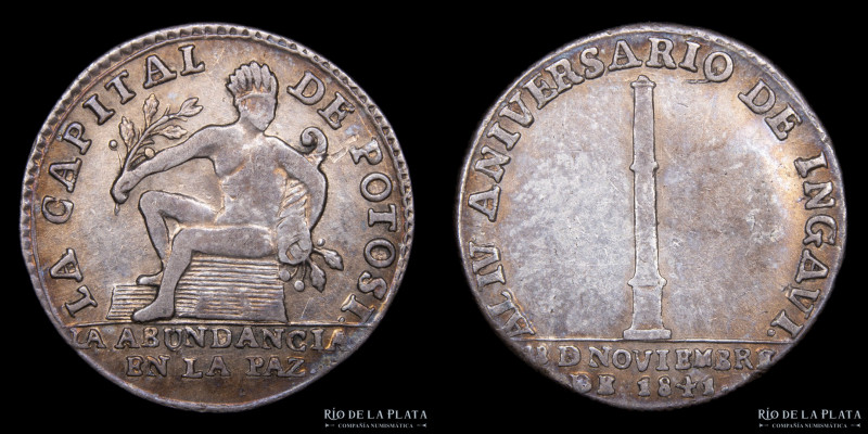 Bolivia. 1845. 1 Sol. 4to Aniv. Batalla de Ingavi. AG; 20mm; 3.35g. A: Indio sen...