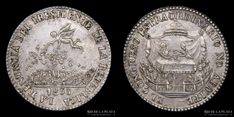 Bolivia. 2 Soles 1855. Medalla Monetaria, Potosi. AG; 26.0mm; 6.92g. "El Congres...