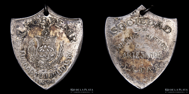 Bolivia. 1888. Sociedad de Auxilios Mutuos. El Porvenir. Plata; 35x29mm; 8.3g. R...