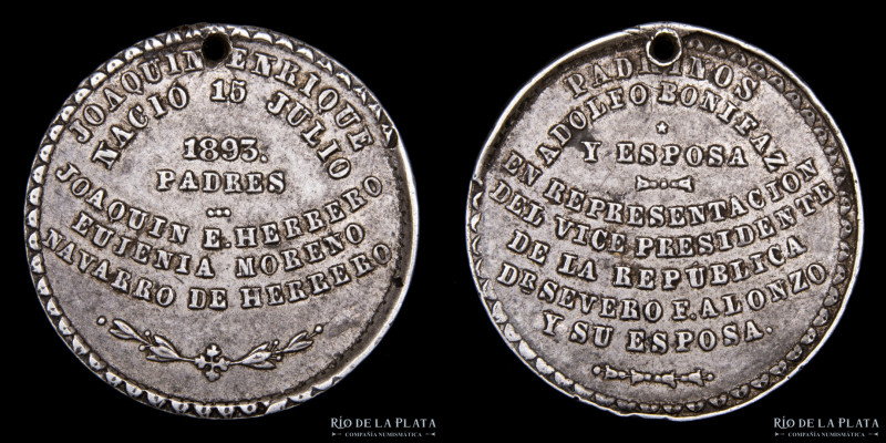 Bolivia. 1893. Medalla de Bautismo. AG; 23mm; 4.26g. Perforada (VF)

Estimate:...