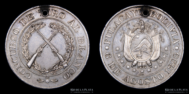 Bolivia. 1893. Concurso de Tiro de Pulcayo. Plata; 30mm; 12.2g. RTB 454 Perforad...