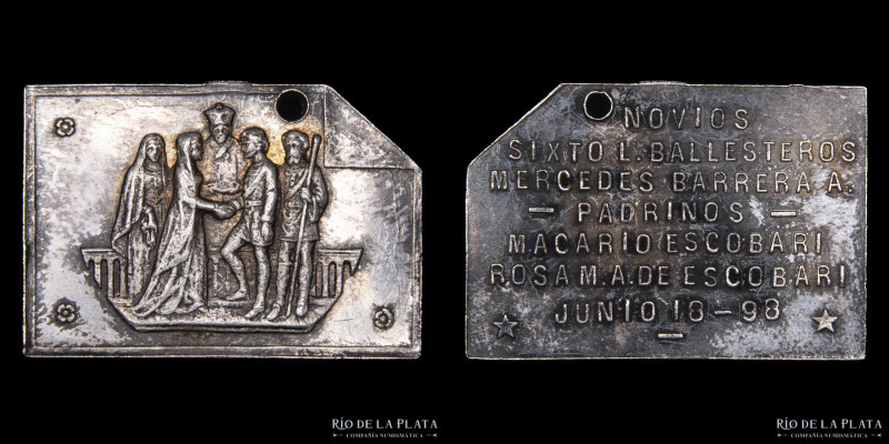 Bolivia. 1898. Medalla de Matrimonio. Plata; 21x30mm; 6.6g. RTB 476

Estimate:...