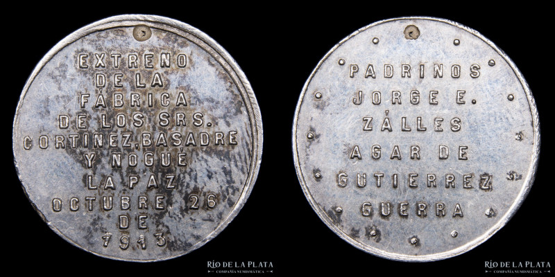 Bolivia. 1913. Inauguración de Fábrica. Plata; 22mm; 5.9g. A: La leyenda: EXTREN...