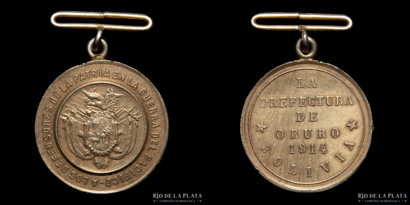 Bolivia. 1914. La Perfectura de Oruro a los Héroes del Pacífico. Plata Dorada; 2...