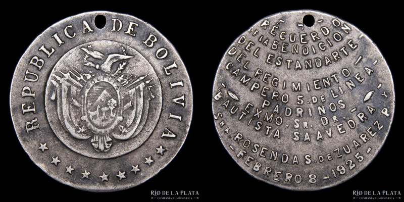 Bolivia. 1925. Recuerdo de Bendición de Estandarte. Plata; 25mm; 6.7g. RTB 640
...