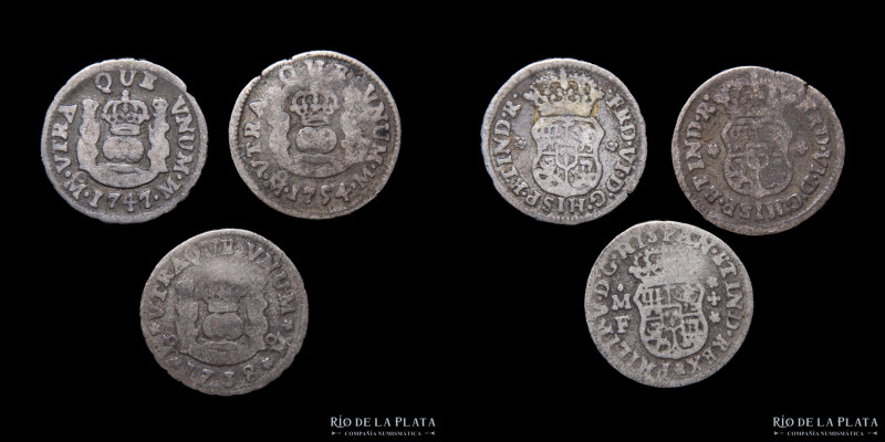 México. Felipe V y Fernando VI. 1/2 Real 1738 a 1754. Lote x3. Interesante grupo...