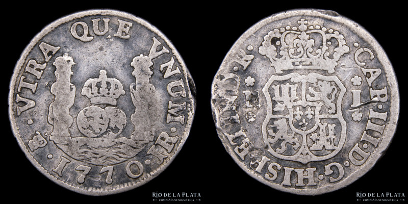 Potosí. Carlos III (1759-1788) 1 Real 1770 JR Columnaria (José de Vargas y Flor,...