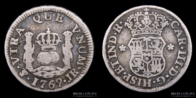 Potosí. Carlos III (1759-1788) 1/2 Real 1769 JR Columnaria (José de Vargas y Flo...