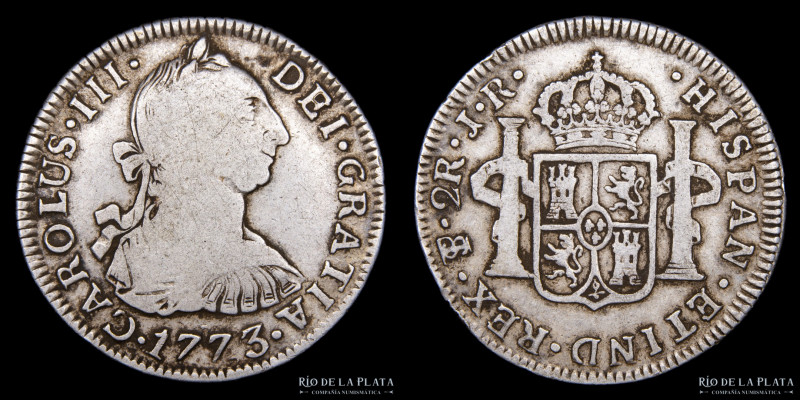 Potosí. Carlos III (1759-1788) 2 Reales 1773 JR (José Vargas y Flor, Francisco d...