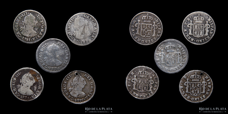 Potosí. Carlos III (1759-1789) 1/2 Real 1775 a 1783. Lote x5. Plata. A clasifica...