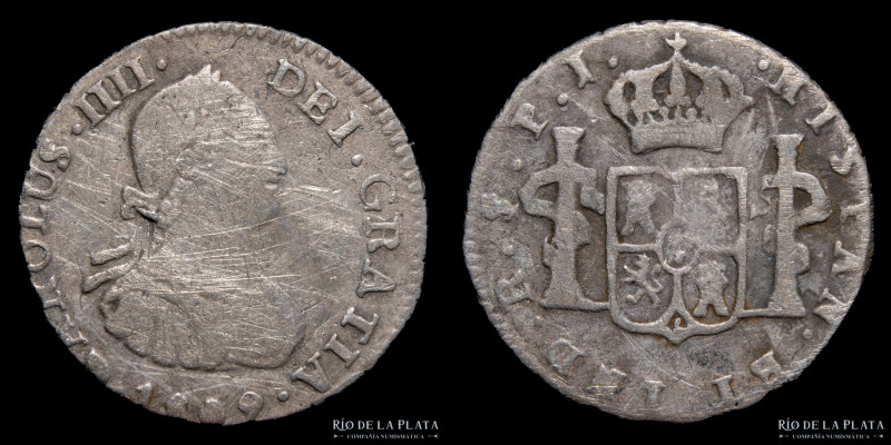 Potosí. Carlos IV (1788-1808) 1/2 Real 1809 PJ. Acuñada durante el reinado de Fe...