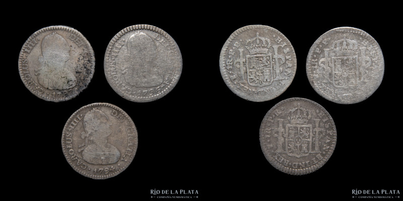 Potosí. Carlos IV (1788-1808) 1 Real 1794, 96, 97 PR y PP. Lote x3. Plata. A cla...