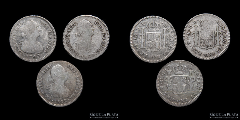 Potosí. Carlos IV (1788-1808) 1 Real 1799, 80, 02 PP. Lote x3. Plata. A clasific...