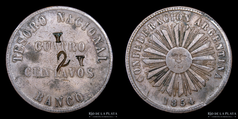 Argentina. Confederación. 4 Centavos 1854. Contramarcasa identificar. Letras "Y"...