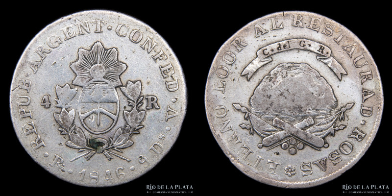 Argentina, La Rioja. 4 Reales 1846. Período de Rosas. AG.750; 32.0mm; 13.21g. CJ...