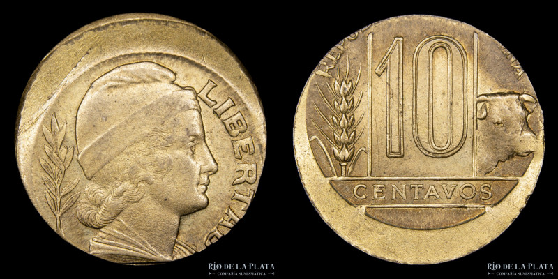 Argentina. Error. 10 Centavos Bazor/Torito Descentrada. AE; 19mm; 2.96g. (UNC) R...