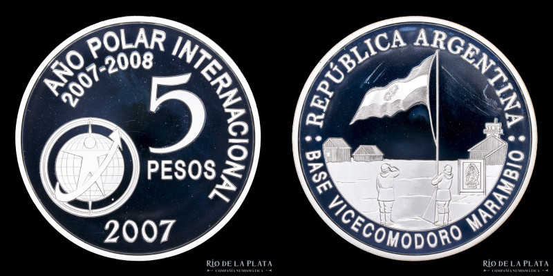 Argentina. 5 Pesos 2007. Año Polar Internacional. CJ 8.15. AG.925; 40.0mm; 27.00...