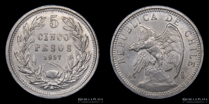 Chile. 5 Pesos 1927. AG.900; 37.0mm; 25.01g. KM173 (UNC)

Estimate: USD 35-70