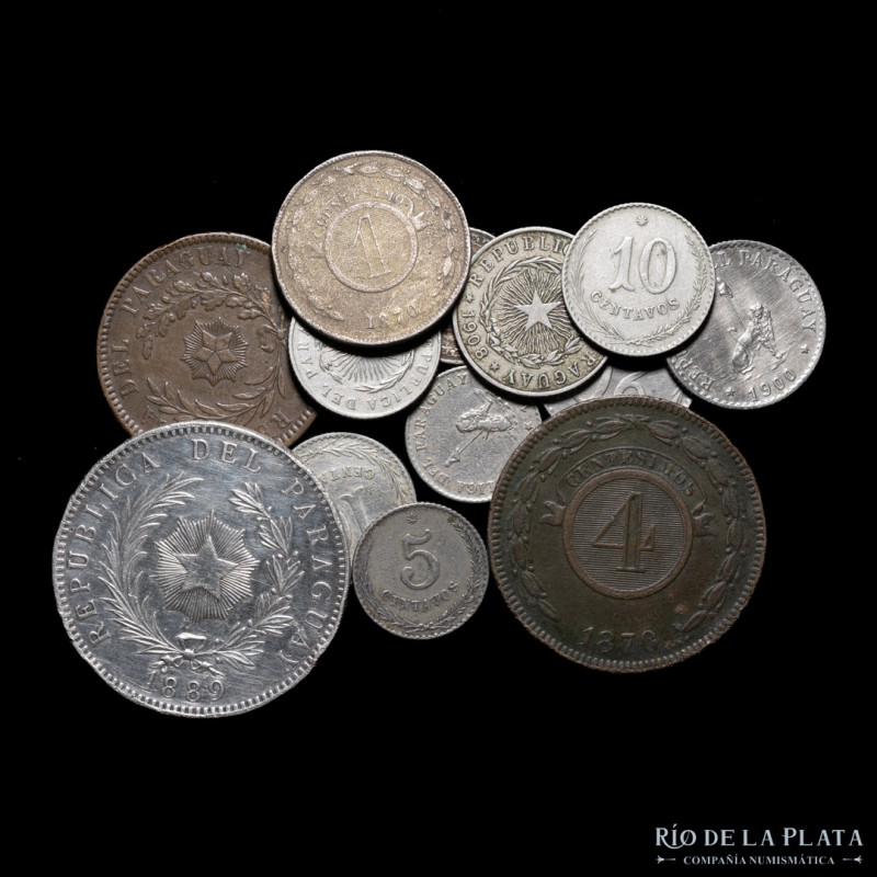 Paraguay. Lote x13. Raras y escasas. Interesante lote incluye Patacón de plata 1...