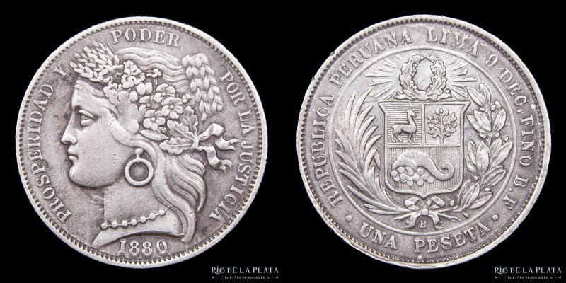 Perú. 1 Peseta 1880. AG.900; 22.3mm; 5.03g. KM200.1 (XF)

Estimate: USD 40-80