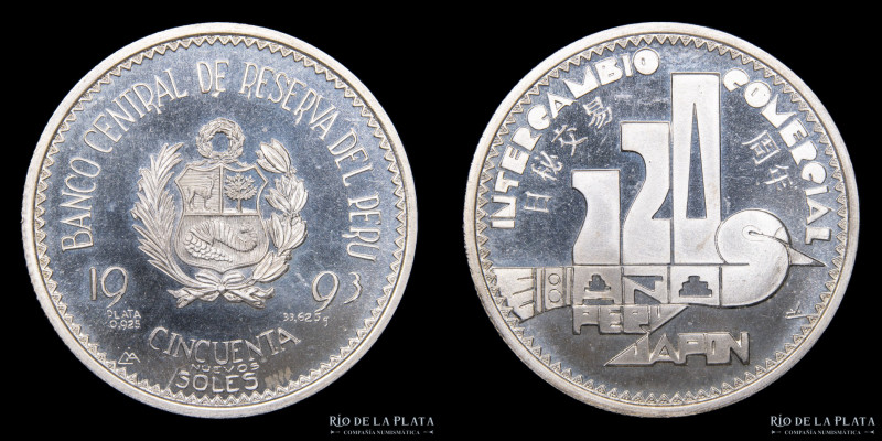 Perú. 50 Nuevos Soles 1993. Intercambio Comercial con Japón. AG.925; 37.0mm: 33....