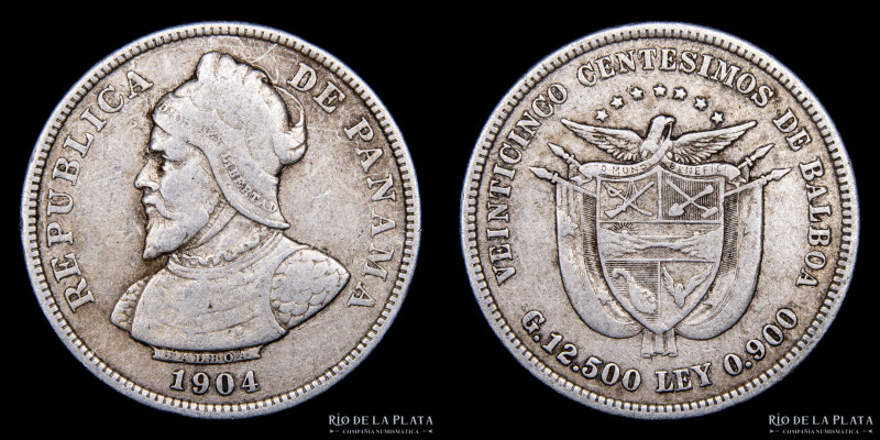 Panamá. 25 y 10 Centésimos 1904. AG.900, peso total 17.35g. Estados varios

Es...