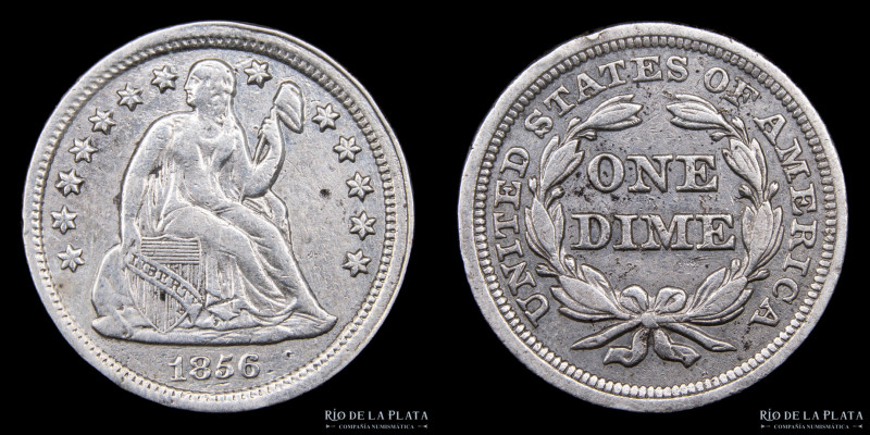 Estados Unidos. Dime 1856 O. AG.900, 17.5mm; 2.46g. Seated Liberty. KM76 (F)

...