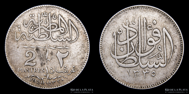 Egipto. Fuad. 2 Qirsh 1338 / 1920. AG.833; 19.0mm; 2.80g. KM325 (VF+)

Estimat...