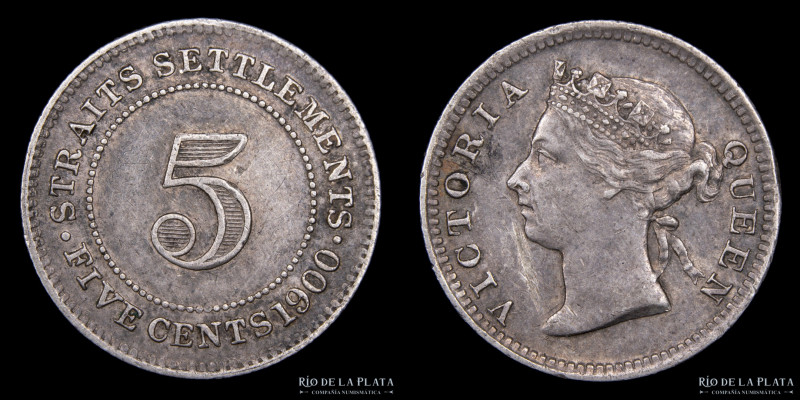 Straits Settlements. 5 Cents 1900. AG.800; 15.5mm; 1.36g. KM10 (XF)

Estimate:...